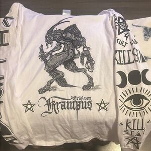 UNISEX CUSTOM PAINTED LUX BLK White Graphic KRAMPUS Long Sleeve Shirt